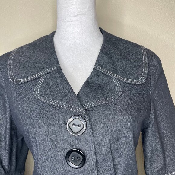 Robert Louis Cotton Stretch Dark Denim 3/4 Sleeve Button Flared Jacket Sz Med - Picture 2 of 7